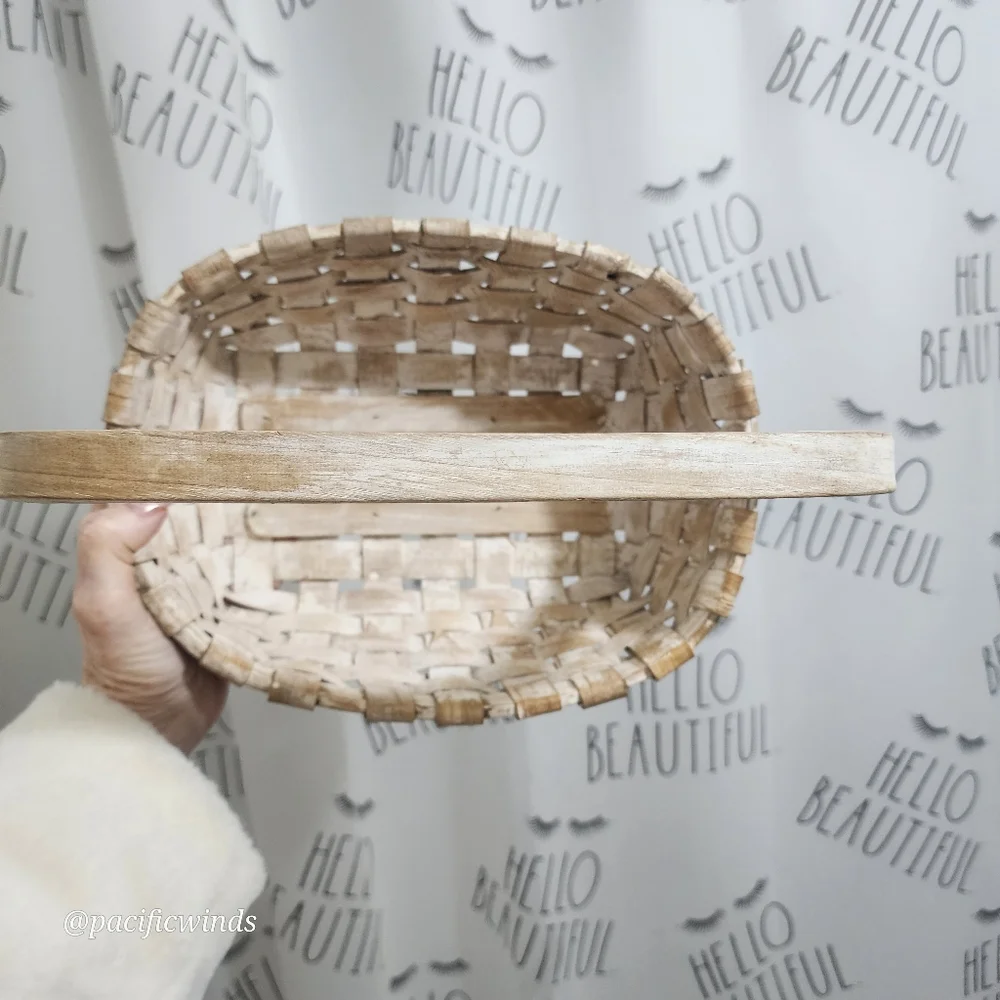 ASH WOOD VINTAGE WOVEN WHITEWASHED BASKET GATHERING BASKET